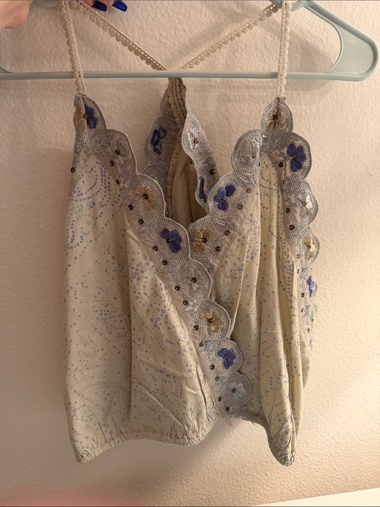 Free People Tops - Free People S Embroidered Floral Lace-Trim Cream Camisole